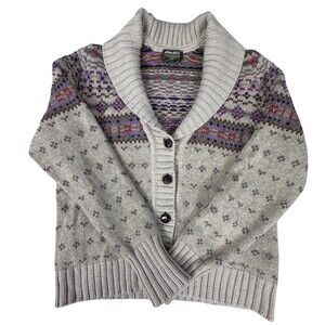 Eddie Bauer Wool Cardigan Sweater Womens Size L Fair Isle Shawl Collar